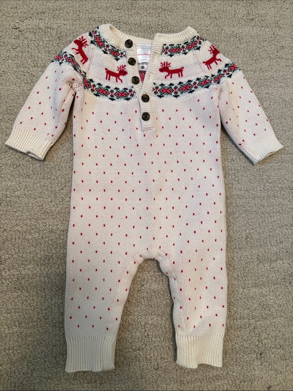 Hanna Andersson Cream One-Piece with Red Reindeer Yoke
